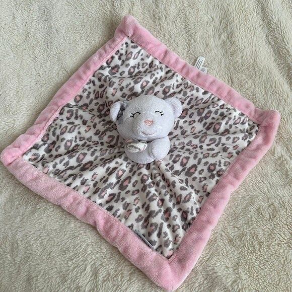 Carter’s White Bear Pink Leopard Print Baby Lovey Security Blanket 13” 2016 - Picture 1 of 5